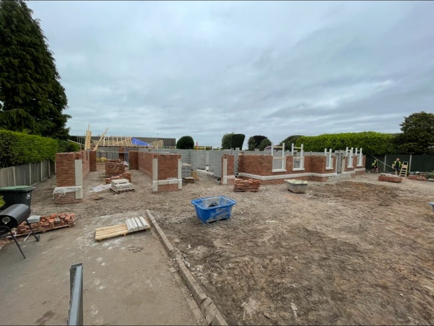 Substructure brickwork and blockwork walls to a new build plot in Bramcote