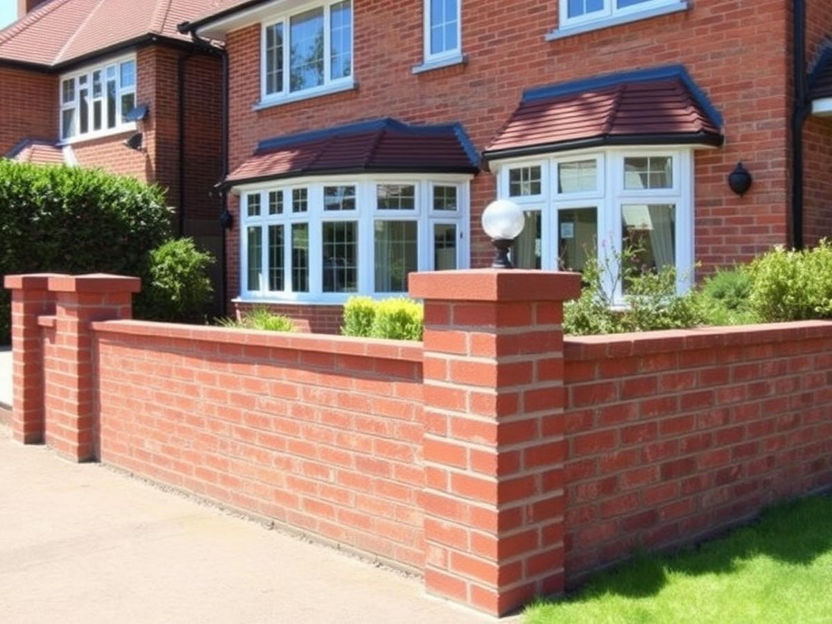 New red brick garden wall with piers and coping